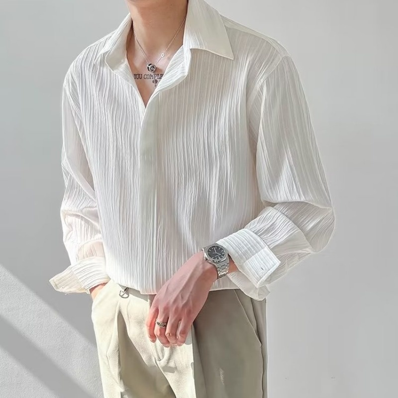 Korean Men Formal Wear - Camicia a maniche lunghe bianca albicocca